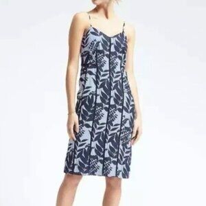 Banana Republic Ladder Trim Striped Floral Sheath A-Line Dress Women 2 Navy Star